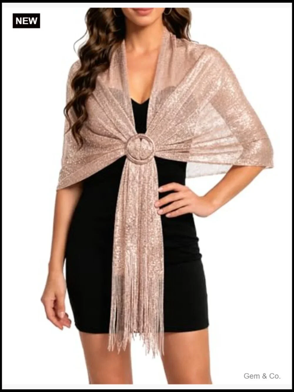 Metallic Glitter Shawl Wrap with Buckle for Evening Dresses Wedding Party